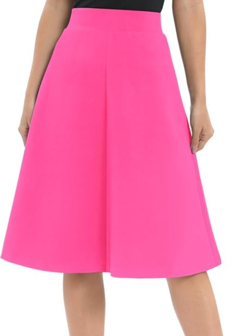 Hot Pink A-Line Skirt Retro L Bright Barbiecore Elastic High Waist Midi NWT